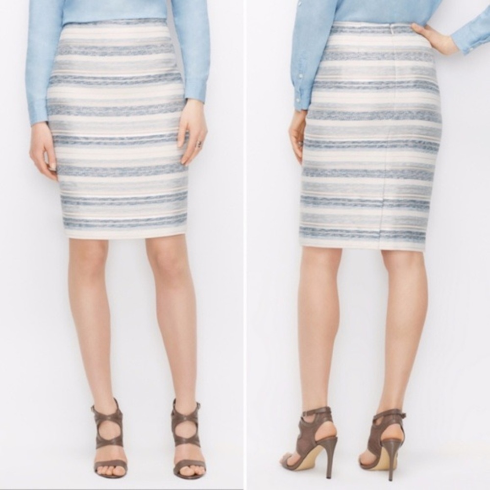 Ann Taylor Striped Tweed Pencil Skirt 8